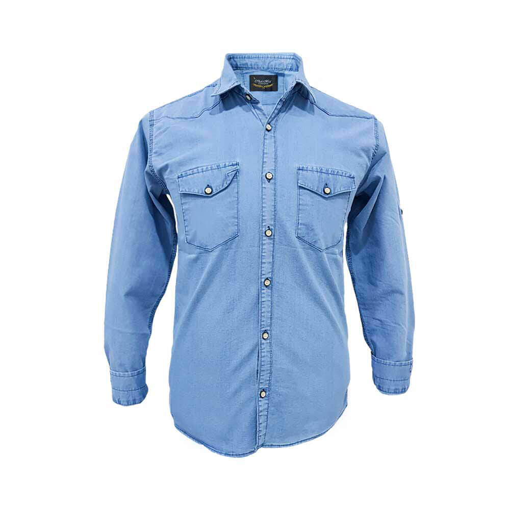 پیراهن لی دو جیب سایز بزرگ آبی روشن