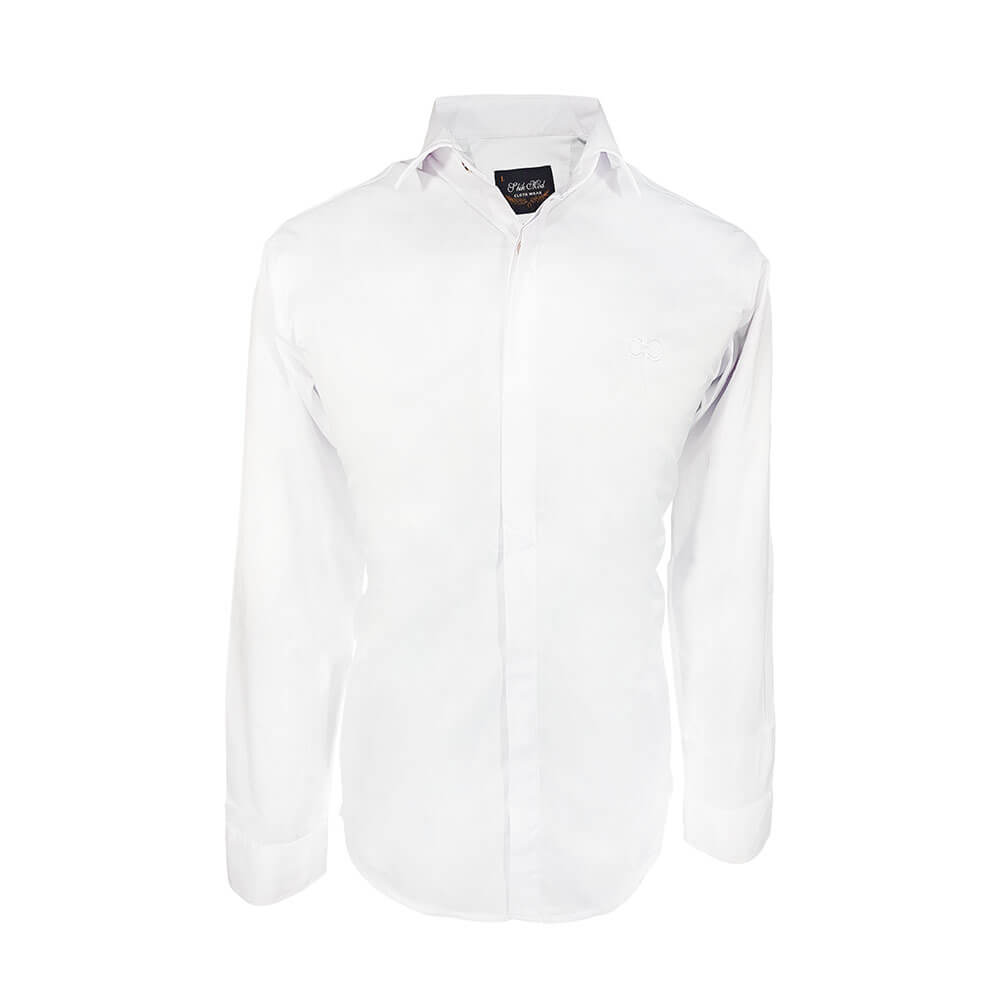 پیراهن ساتن سفید مردانه با دکمه مخفی