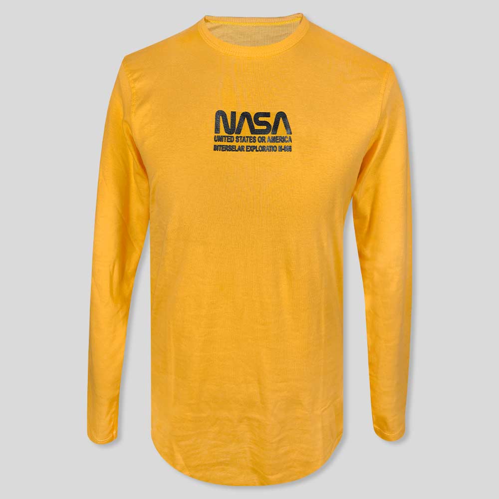 تیشرت آستین بلند زرد مردانه طرح NASA