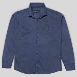 پیراهن کتان دو جیب مردانه آبی طوسی