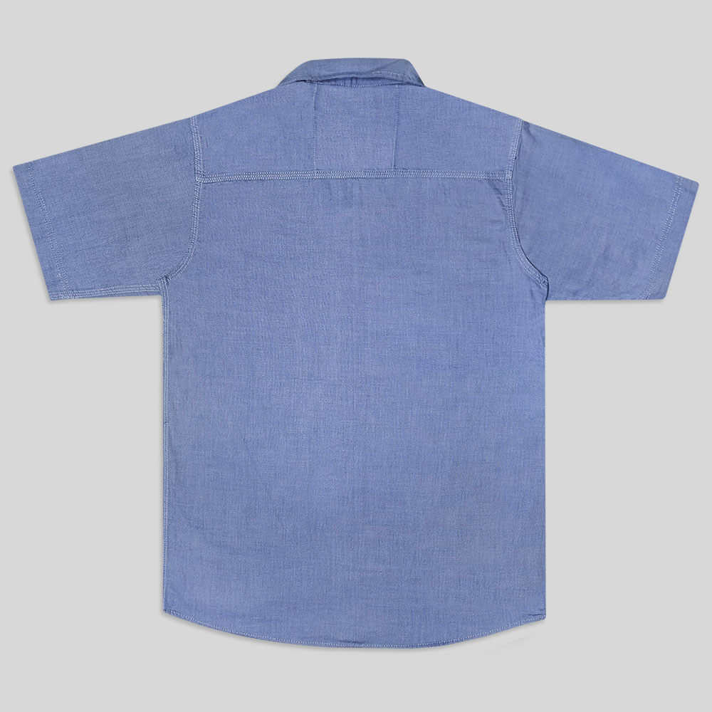 پیراهن جیب دار آستین کوتاه مردانه آبی طوسی پشت