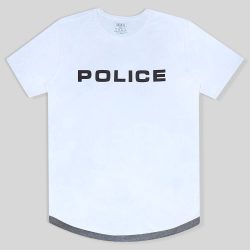 تیشرت یقه گرد پنبه ای آستین کوتاه طرح پلیس سفید