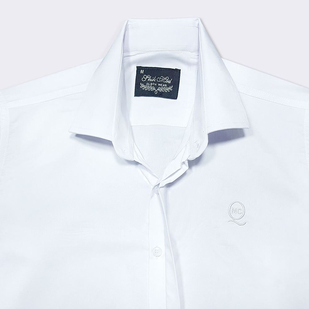 پیراهن مجلسی سفید دکمه مخفی یقه
