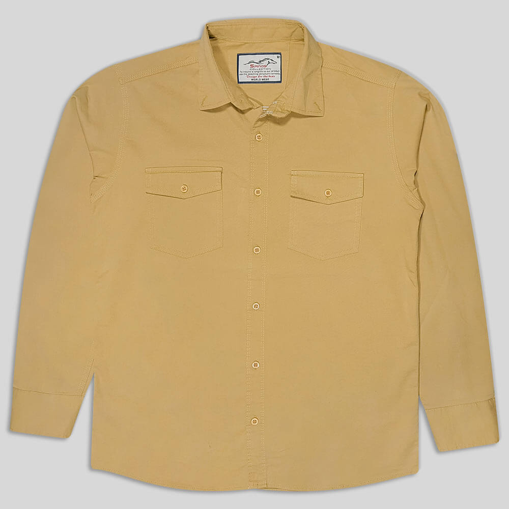 پیراهن کتان دو جیب مردانه رنگ خردلی