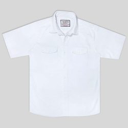 پیراهن کتان دو جیب آستین کوتاه سفید