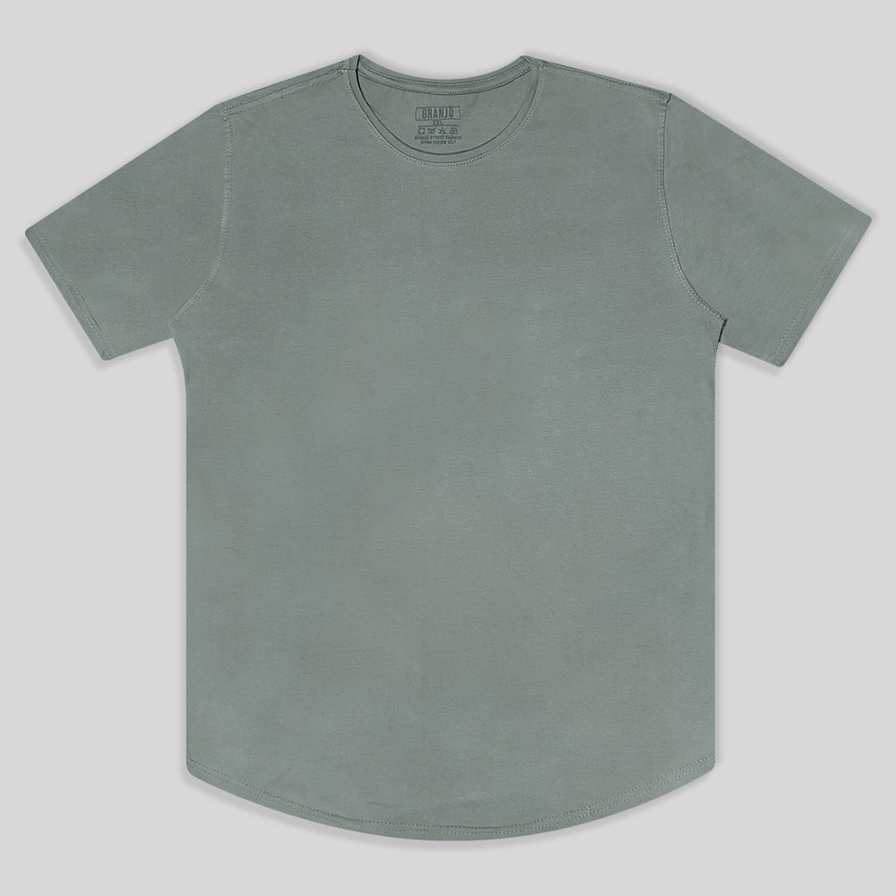 تیشرت نخی سبز آستین کوتاه ساده مردانه بدون چاپ