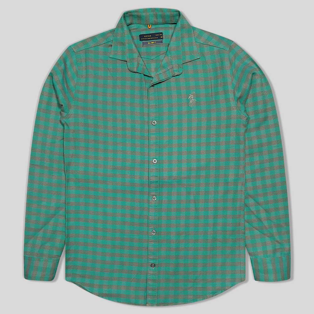 پیراهن پشمی مردانه طرح سبز طوسی