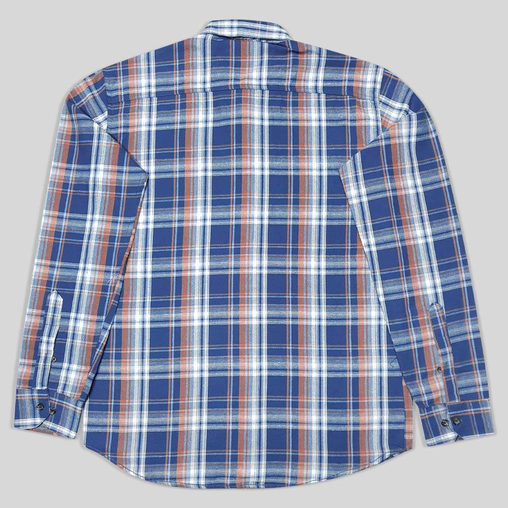 پیراهن پشمی سایزبزرگ چهارخانه جیب دار آبی پشت