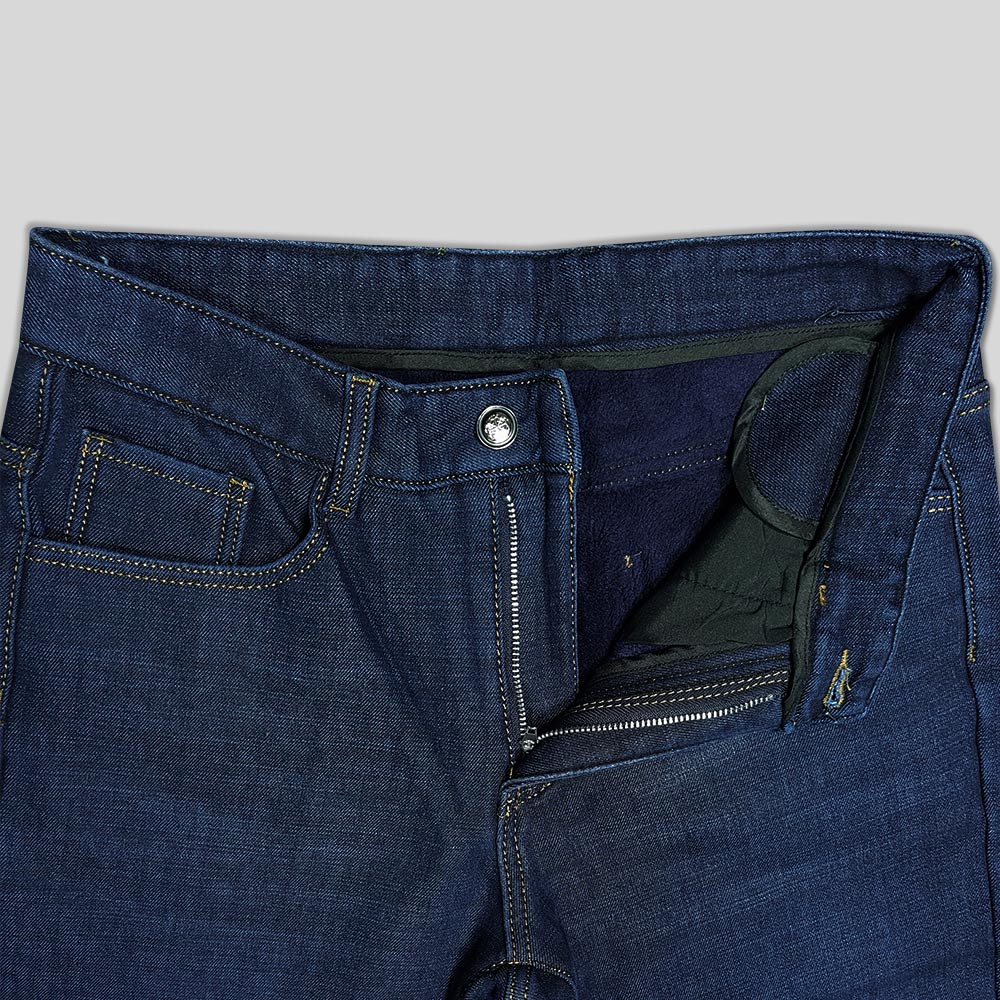 شلوار جین راسته داخل خز گرم آبی تیره کمر