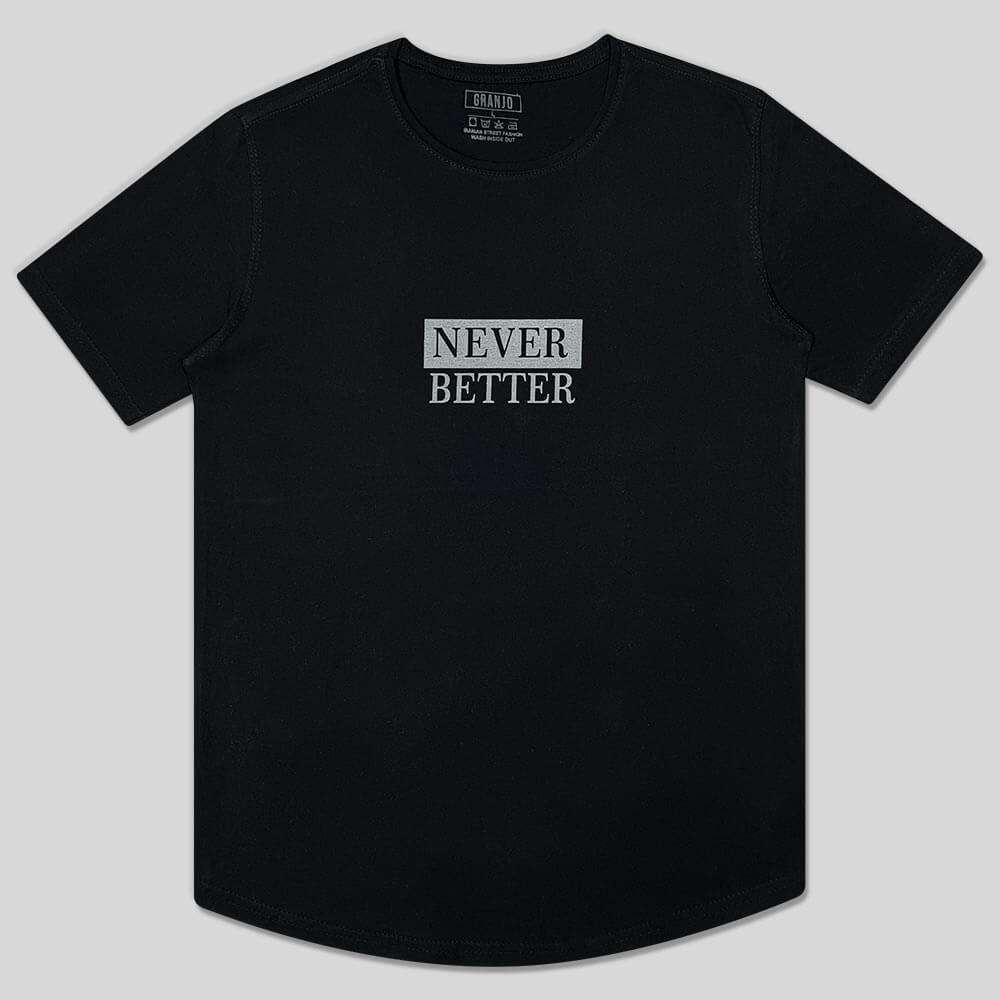 تیشرت نخی یقه گرد طرح NEVER مشکی