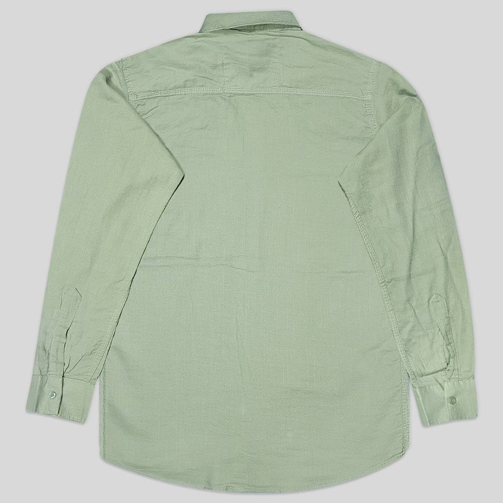 پیراهن کنفی تمام نخ تک جیب آستین بلند سبز پشت