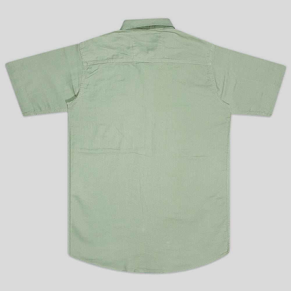 پیراهن کنفی تمام نخ تک جیب آستین بلند سبز پشت