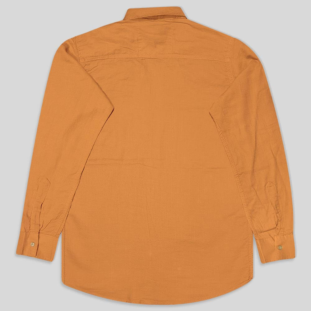 پیراهن کنفی تمام نخ تک جیب آستین بلند نارنجی پشت