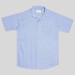پیراهن کنفی تمام نخ تک جیب آستین بلند آبی روشن