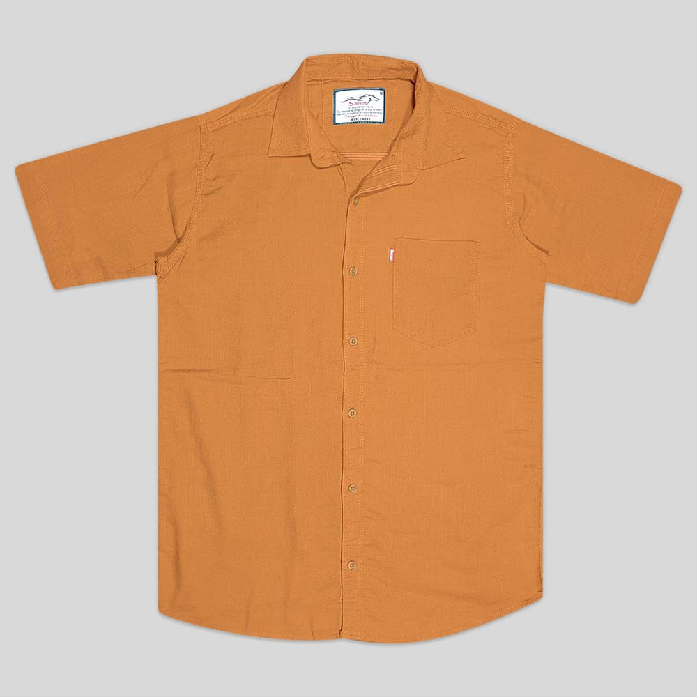 پیراهن کنفی تمام نخ تک جیب آستین بلند نارنجی