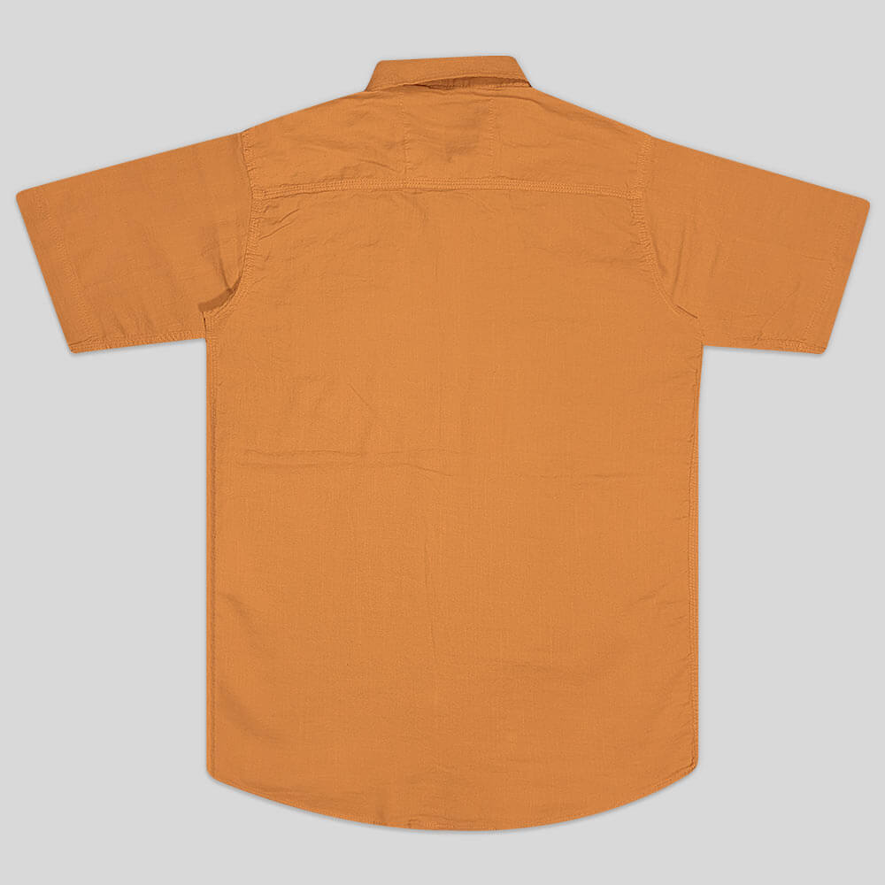پیراهن کنفی تمام نخ تک جیب آستین بلند نارنجی پشت