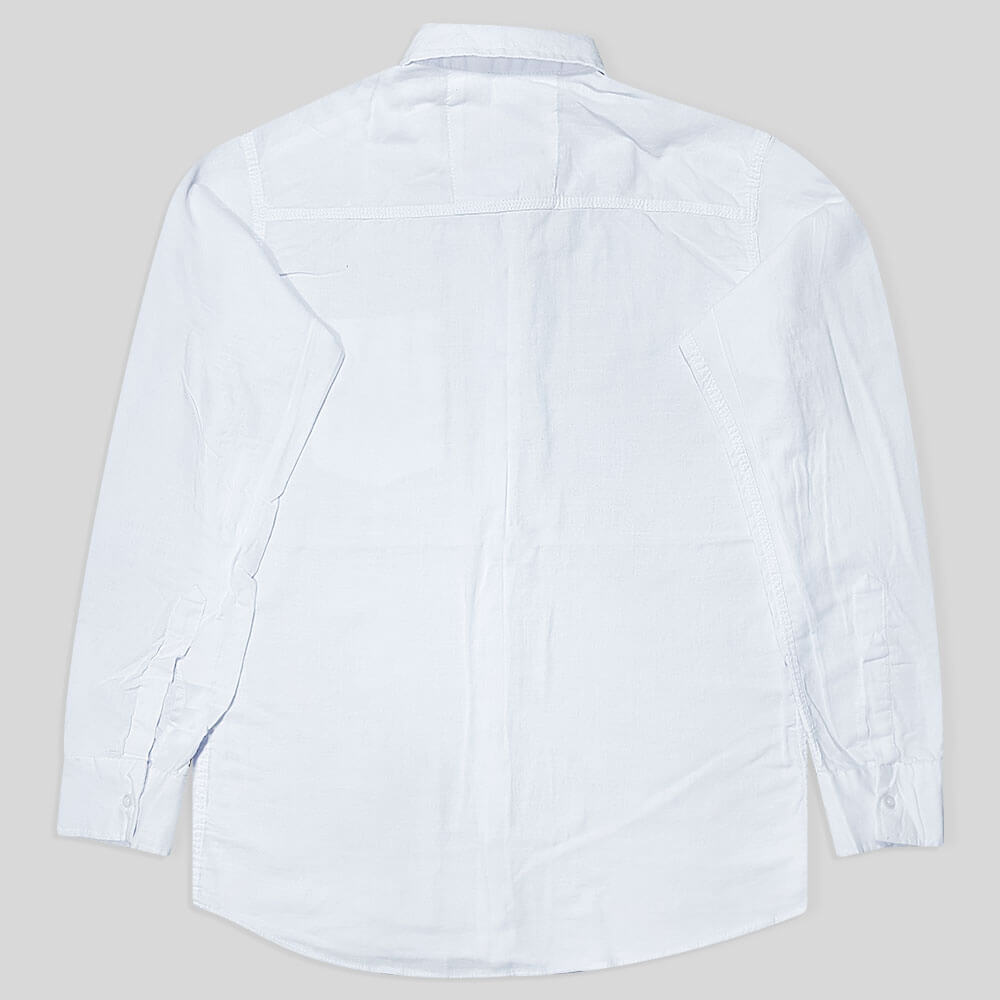 پیراهن کنفی تمام نخ تک جیب آستین بلند سفید پشت