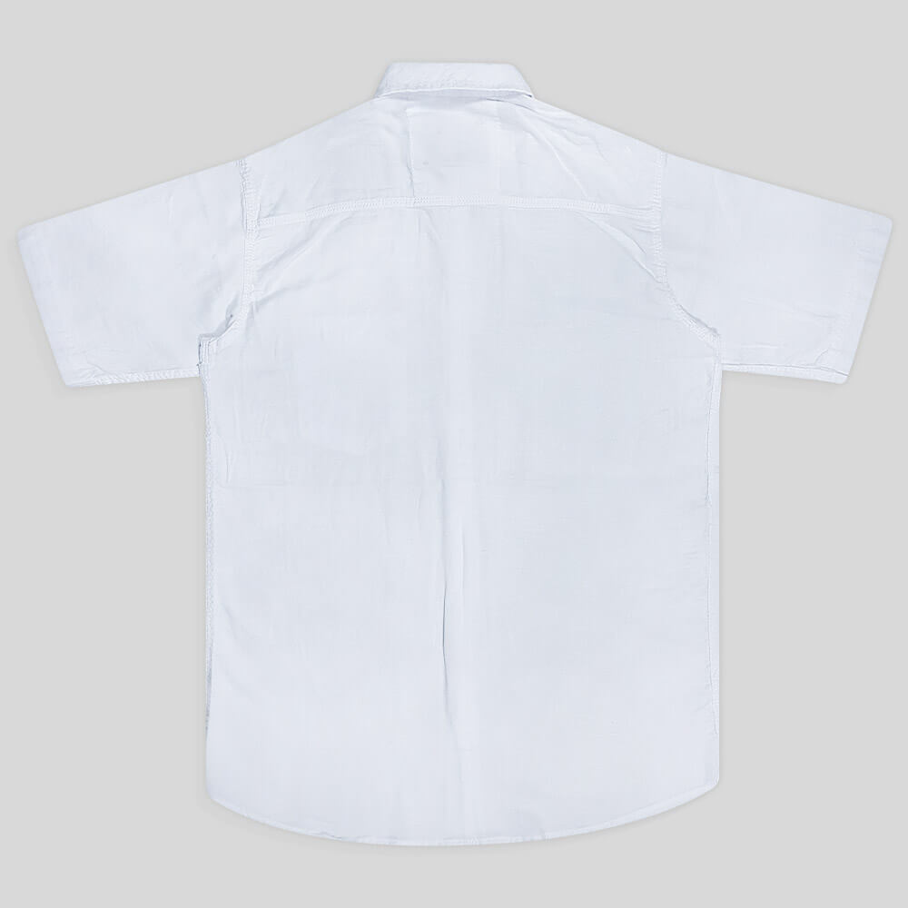 پیراهن کنفی تمام نخ تک جیب آستین کوتاه سفید پشت
