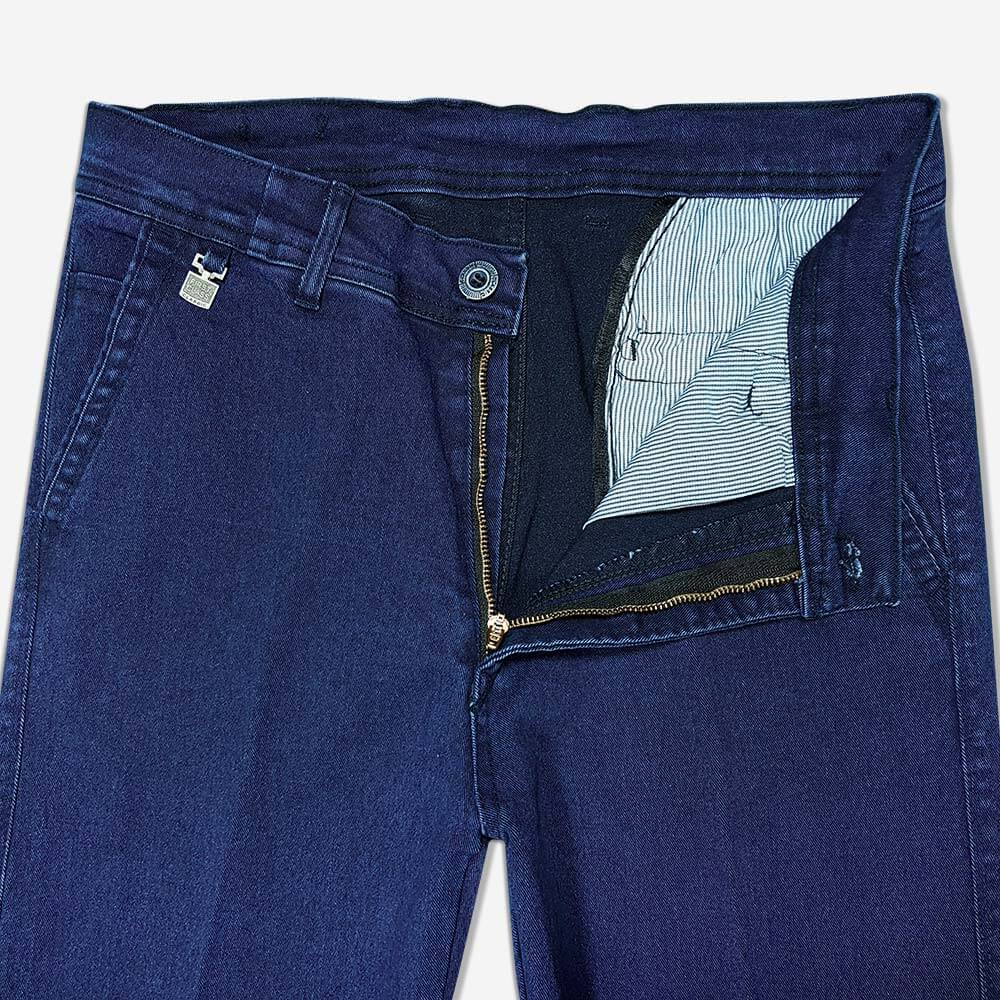 شلوار جین فاق بلند قد 105 جیب کراس آبی تیره نزدیک