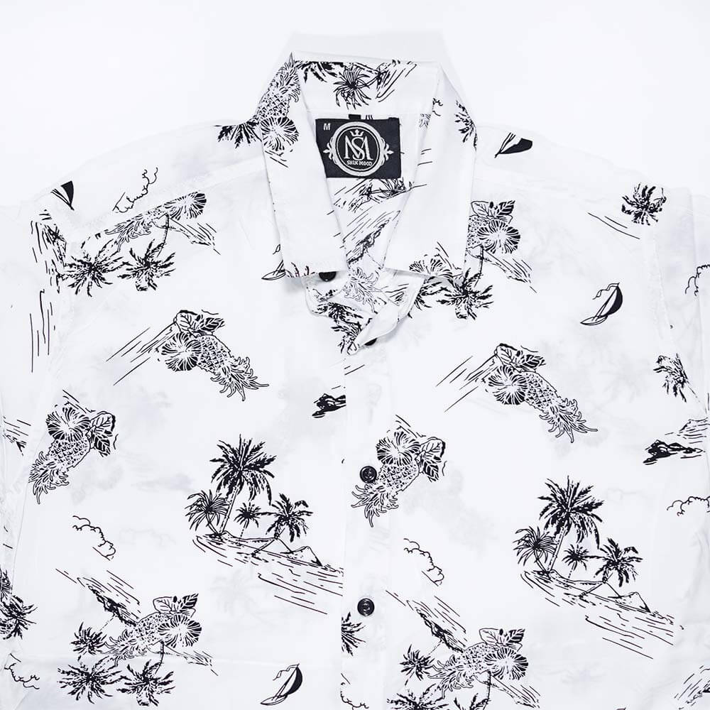 پیراهن هاوایی سفید طرح pineapple نما نزدیک