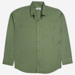 پیراهن نخی مردانه جیب دار سبز آستین بلند 124077-2