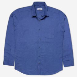 پیراهن نخی مردانه جیب دار آبی آستین بلند 124077-8