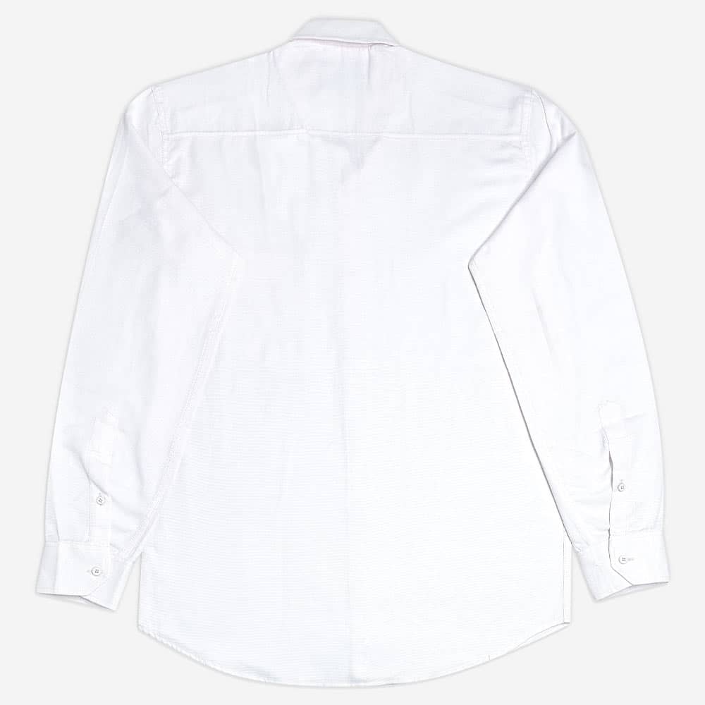 پیراهن نخی مردانه جیب دار سفید آستین بلند نمای پشت