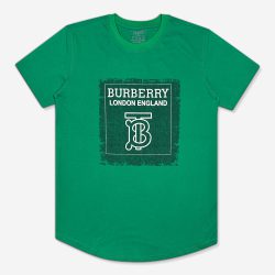 تیشرت نخی یقه گرد طرح Burberry سبز 122062-59