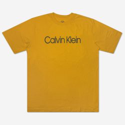 تیشرت سایز بزرگ نخی طرح Calvin Klein خردلی 122065-8