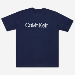 تیشرت سایز بزرگ نخی طرح Calvin Klein سورمه‌ای 122065-13