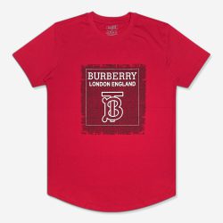 تیشرت نخی یقه گرد طرح Burberry قرمز 122062-57