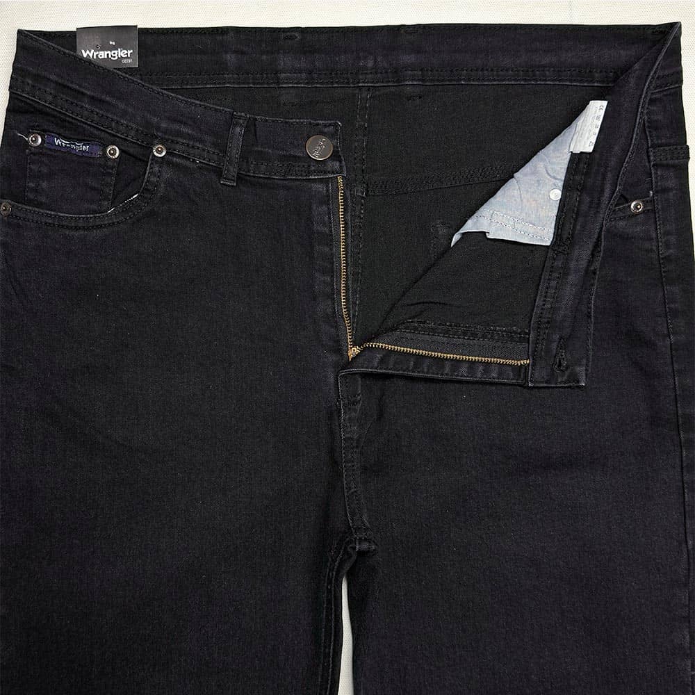 شلوار جین راسته فاق بلند سایز بزرگ دودی کلاسیک نمای نزدیک