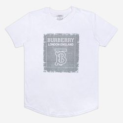 تیشرت نخی یقه گرد طرح Burberry سفید 122062-61