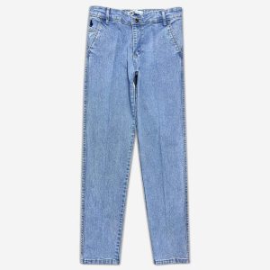 شلوار لی کلاسیک جیب کراس فاق بلند (زیپ دار) دوخت جین ایران رنگ یخی 1110167-5 نمای جلو