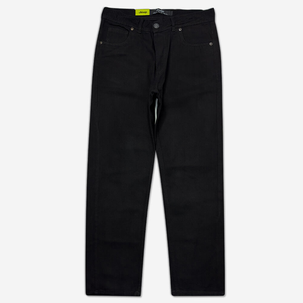 1110105-4-Black-bag-pants1 شلوار بگ جین ساده فاق زیپ دار پارچه لی ترک jeep غیر کشی مشکی 1110125-3 نمای جلو شلوار