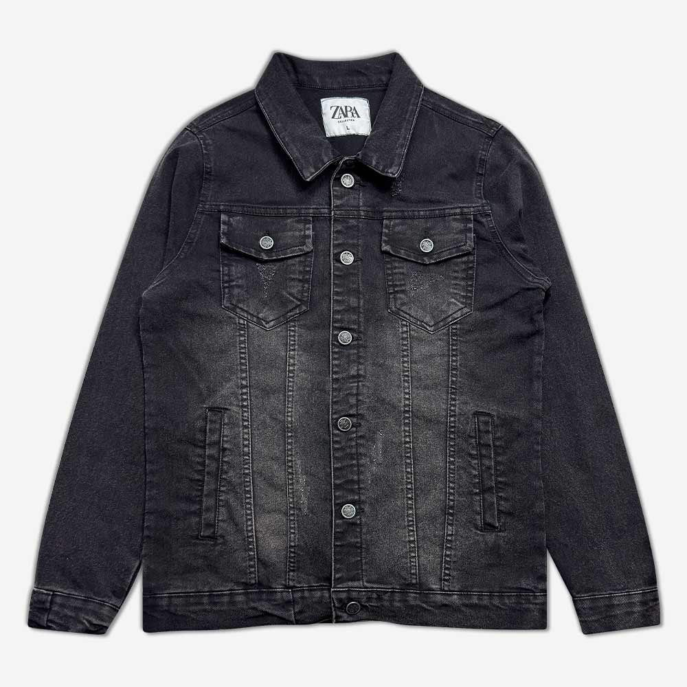 118022-6-Mens-denim-jacket-two-pockets-smoked-1 کت جین دکمه ای زاپ دار دو جیب لی ترک غیر کشی دودی 118022-2 نمای روبه رو
