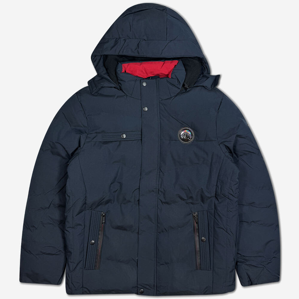 120146-3-Inflatable jacket - large size - tarpaulin - men's - hooded - navy blue کاپشن برزنتی سایز بزرگ مردانه کلاه دار سرمه ای 120146-3 نمای روبه رو