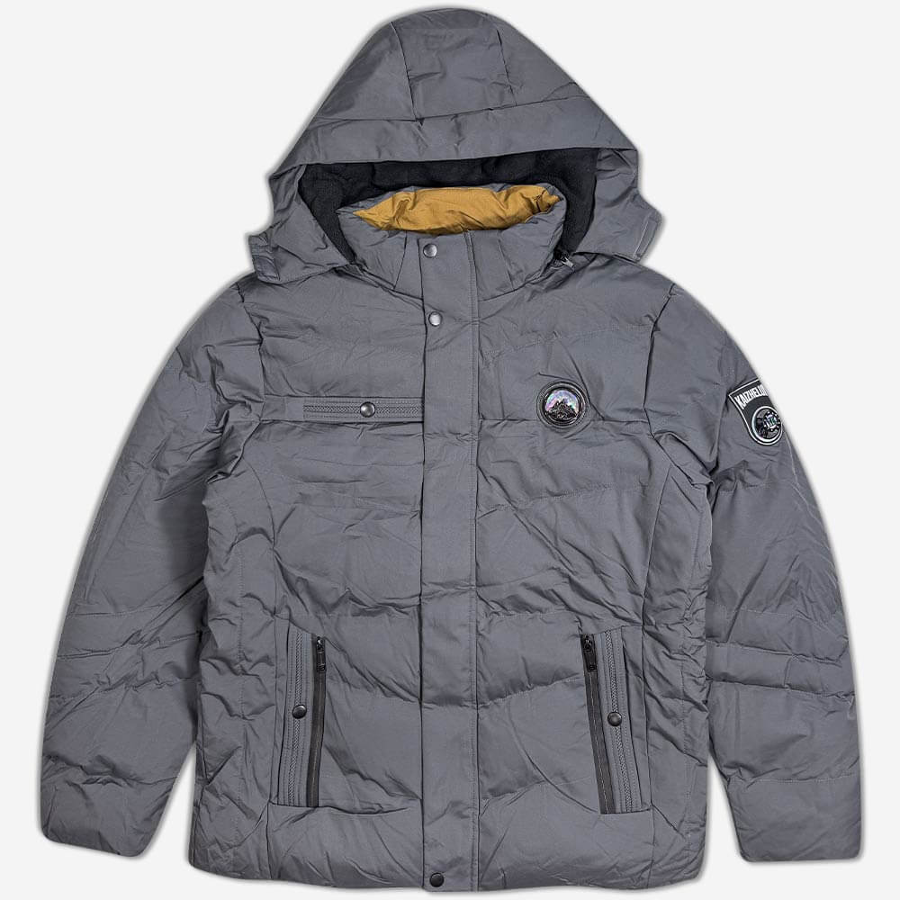 120146-4-Inflatable jacket - large size - tarpaulin - men's - smoked کاپشن برزنتی سایز بزرگ مردانه کلاه دار دودی 120146-4 نمای روبه رو