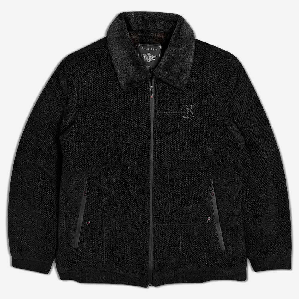 120155-2-Jacket - woolen - men's - fur collar - black (1) کاپشن پشمی مردانه یقه خزدار مشکی 120155-2 نمای روبه رو