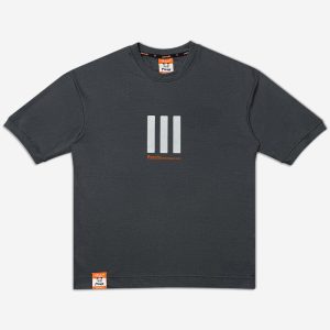 تیشرت باکسی یا دراپ شولدر قواره آزاد و سرشانه افتاده طوسی 1220190-28 نمای جلو