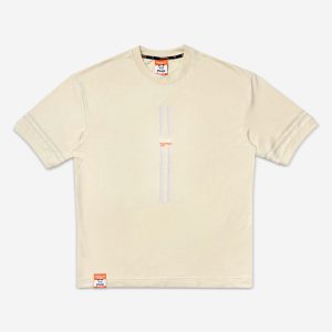 تیشرت باکسی یا دراپ شولدر قواره آزاد و سرشانه افتاده کرم 1220190-37 نمای جلو