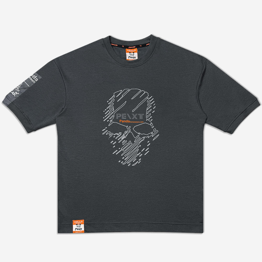 1220177-SKELET-1-drop shoulder - large size - sports - gray (1) تیشرت باکسی یا دراپ شولدر قواره آزاد و سرشانه افتاده طوسی 1220190-24 نمای جلو