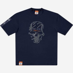 تیشرت باکسی یا دراپ شولدر قواره آزاد و سرشانه افتاده سرمه ای 1220190-27 نمای جلو