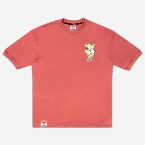 تیشرت دراپ شولدر یا تیشرت باکسی قواره آزاد و سرشانه افتاده گلبهی 1220190-14 نمای جلو