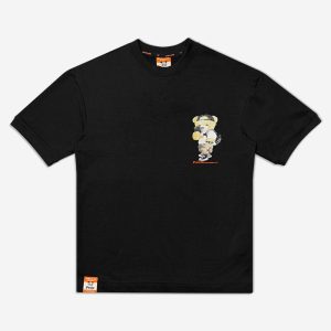 تیشرت دراپ شولدر یا تیشرت باکسی قواره آزاد و سرشانه افتاده مشکی 1220190-11 نمای جلو