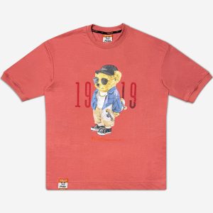 تیشرت دراپ شولدر یا تیشرت باکسی قواره آزاد و سرشانه افتاده گلبهی 1220190-19 نمای جلو