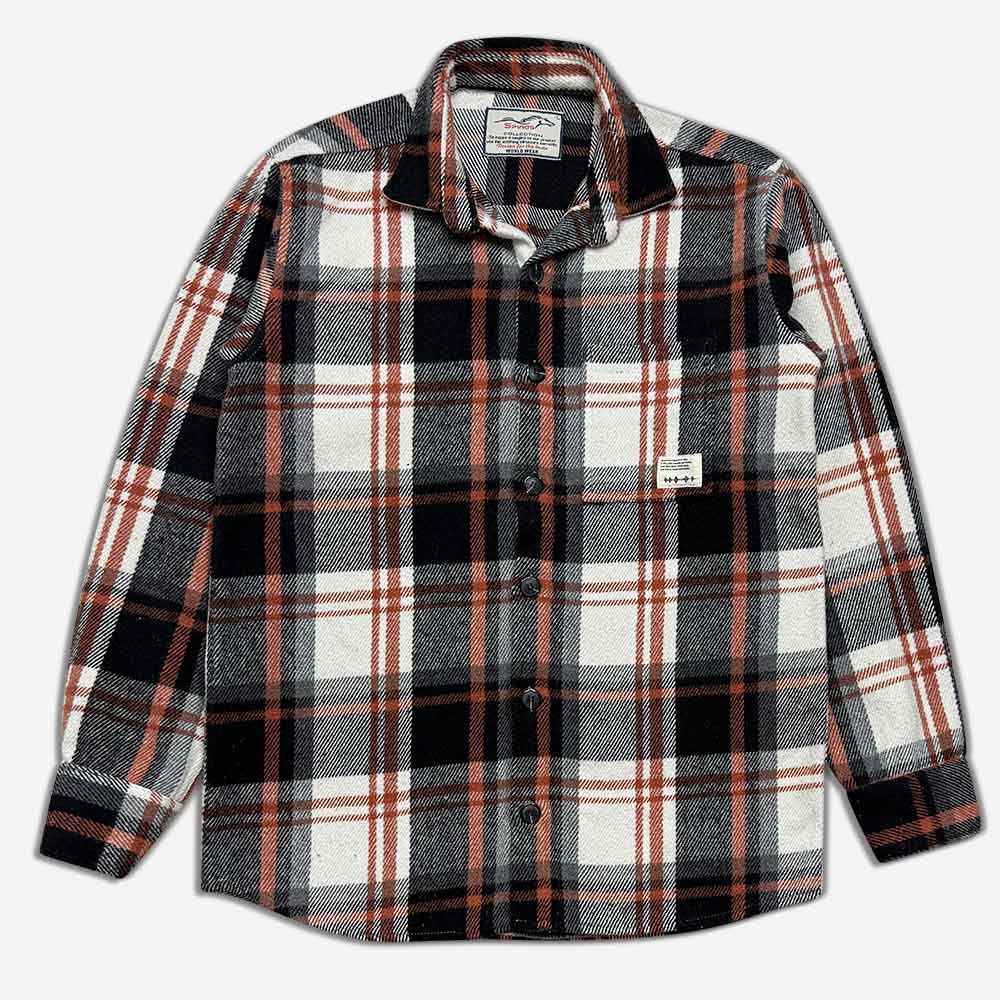 1240224-4-Shirt-woolen-plaid-red-1 پیراهن پشمی چهاخانه تک جیب قرمز 1240224-6 نمای جلو