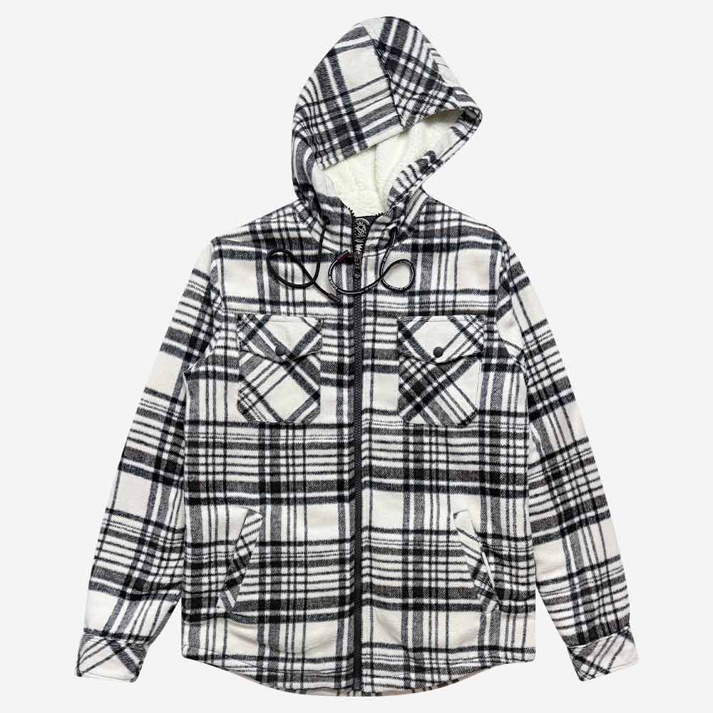 1330133-5-Plaid fur jacket - white - sports (1) سویشرت پشمی خزدار چهارخانه سفید 1330133-4 نمای جلو سویشرت