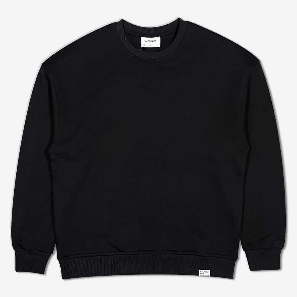 black-simple-round-neck-long-sleeve-men-sweatshirt-133096-11-1 بلوز دورس اورسایز سه نخ طرح machinist مشکی 133096 نمای جلو