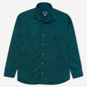 پیراهن مخمل کبریتی مردانه سبز آبی 1240304-7 نمای جلو